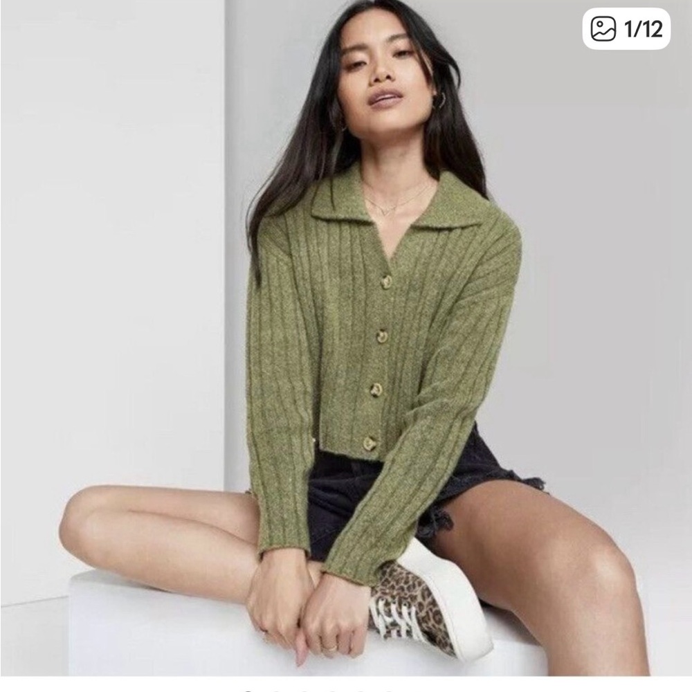 Wild Fable Olive Crobbed Ribbed Knit Sweater